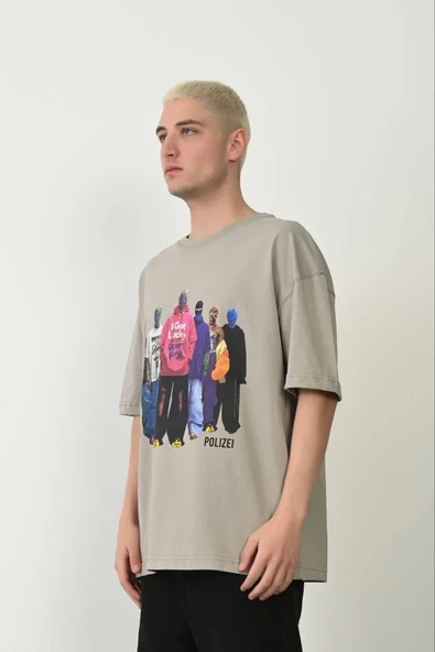 Erkek Baskılı T-shirt Kısa Kol Bisiklet Yaka Rahat Kalıp Tişört  - Boyalı Gri ürün görseli 1