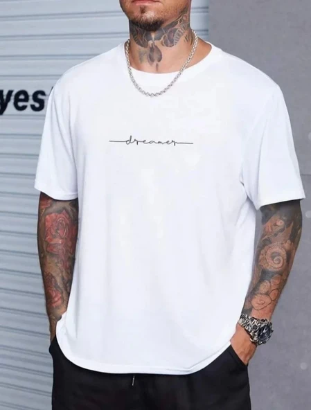 Unisex Baskılı Oversize T-shirt - Beyaz ürün görseli 1