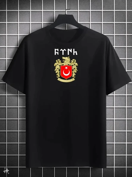 Unisex Bisiklet Yaka Baskılı Oversize T-shirt - Siyah ürün görseli 1