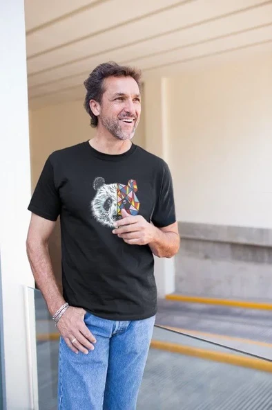 Erkek Bisiklet Yaka Baskılı Oversize T-shirt - Siyah ürün görseli 1