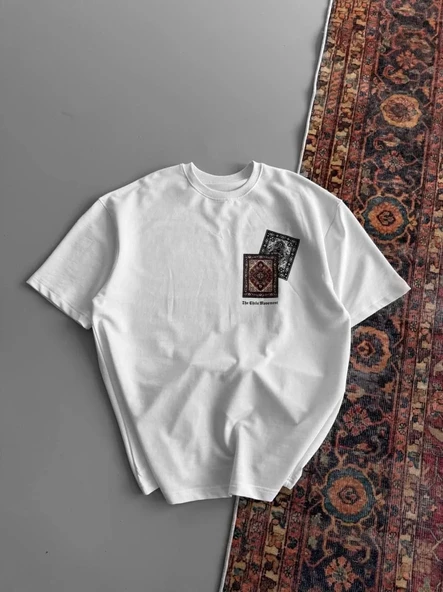 Erkek Baskılı Oversize T-shirt - Beyaz - Resim 2
