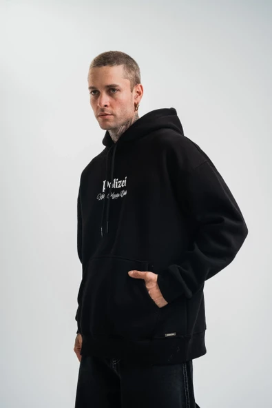 Üç İplik Kapşonlu Dijital Patchli Sweatshirt - Siyah - Resim 5