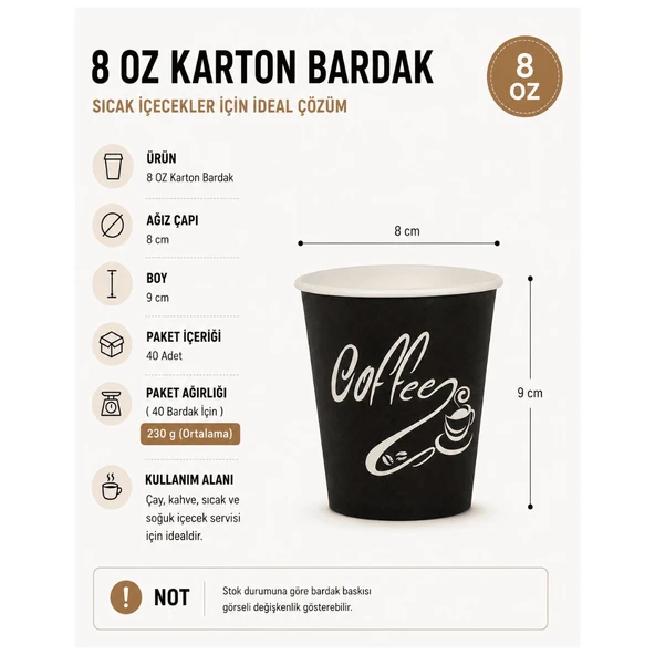 8 oz Karton Bardak 40 Adet - Kullan At Çay Ve Kahve Bardağı ürün görseli 1