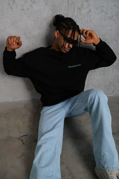 Erkek Baskılı Sweat - Siyah - Resim 4