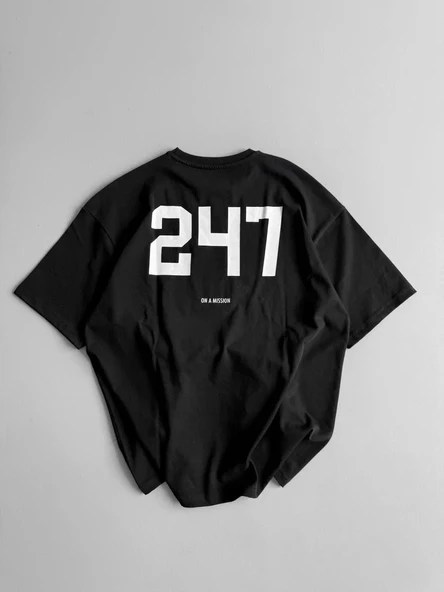 20/1 Penye Compackbaskılı Oversize Bisiklet Yaka Kısa Kol Yazlık T-shirt - Siyah ürün görseli 1