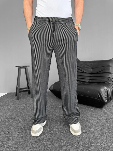 Su Yolu Çizgili Cepli Pantalon - Siyah ürün görseli 1