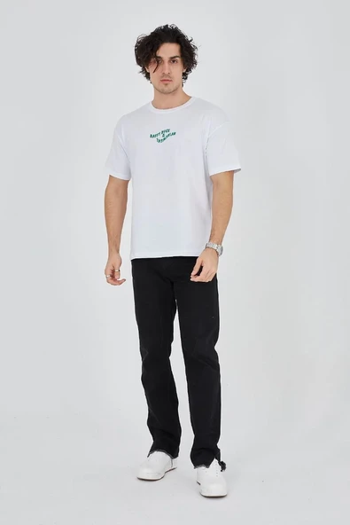 Erkek Baskılı T-shirt Kısa Kol Bisiklet Yaka Regular Fit Rahat Kalıp Günlük Tişört - Beyaz ürün görseli 1
