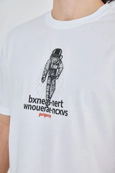 Erkek Baskılı T-shirt Kısa Kol Bisiklet Yaka Regular Fit Rahat Kalıp Günlük Tişört - Beyaz ürün görseli 1