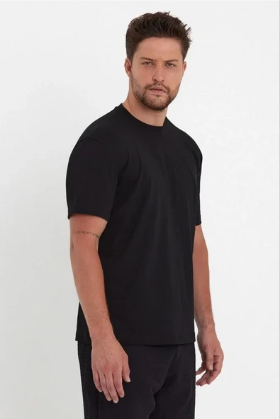 Erkek 24/1 Düz A Kalite Oversize T-shirt - Siyah ürün görseli 1