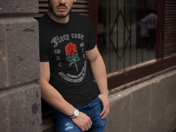 Erkek Bisiklet Yaka Baskılı Oversize T-shirt - Siyah ürün görseli 1