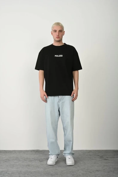 Erkek Baskılı T-shirt Kısa Kol Bisiklet Yaka Rahat Kalıp Tişört - Siyah ürün görseli 1