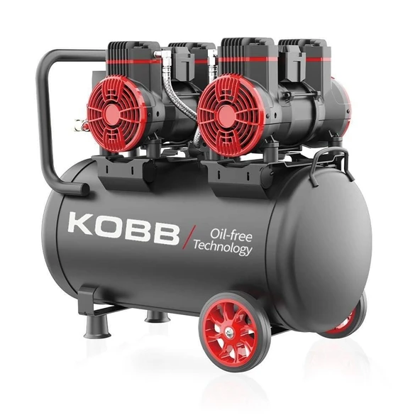 KOBB KBK50S2 50 Lt Çift Motorlu Yağsız Sessiz Taşınabilir Hava Kompresörü  4.0HP - 8Bar ürün görseli 1