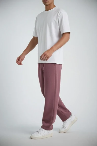 Erkek Baggy Alt Eşofman - Gül Kurusu - Resim 2