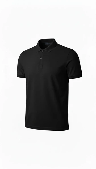 Erkek Pike Kumaş Düğmeli Yaka Regular Fit Günlük Kısa Kol Tişört T-shirt - Siyah ürün görseli 1