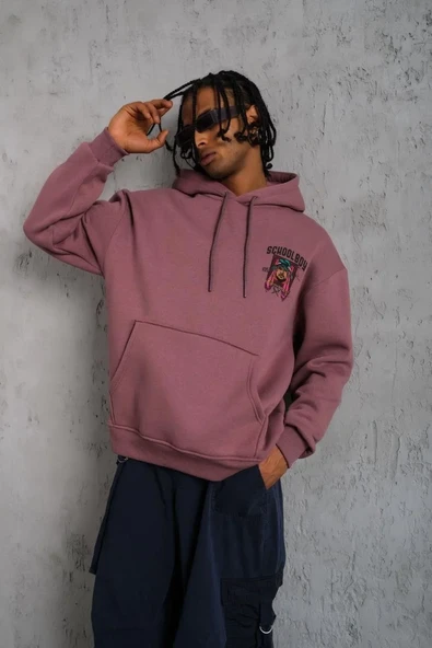 Erkek School Boy Baskılı Kapüşonlu Sweat - Gül Kurusu - Resim 4