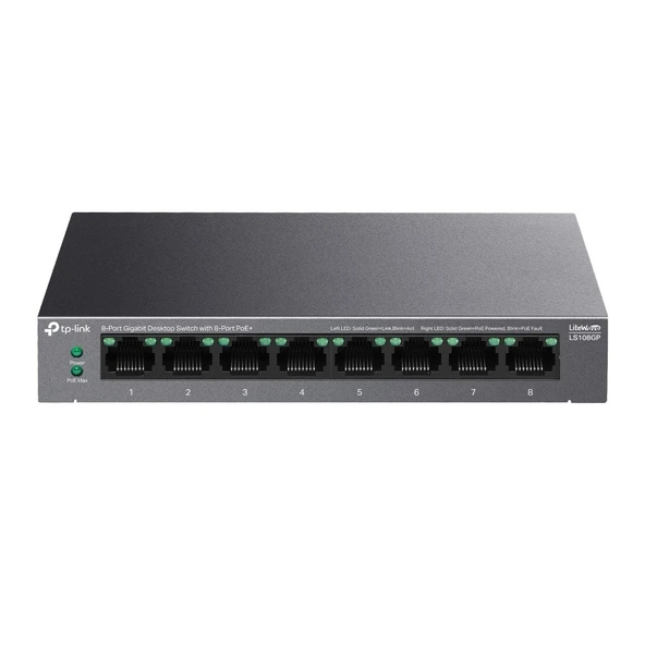TP-Link LS108GP 8 Port 10/100/1000 PoE 62W Yönetilemez Switch ürün görseli 1