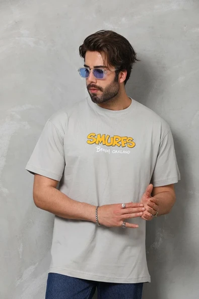Unisex Basic Bisiklet Yaka Oversize T-shirt - Gri - Resim 6