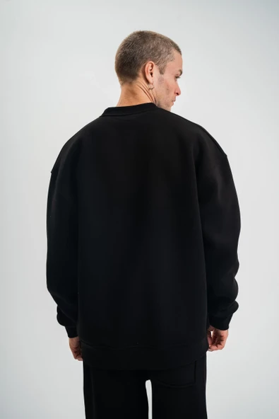 Uzun Kol Bisiklet Yaka Basic Sweatshirt - Siyah - Resim 4