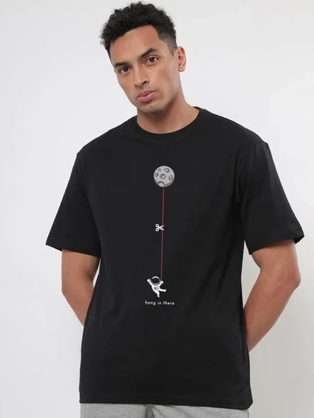 Erkek Baskılı Oversize T-shirt - Siyah ürün görseli 1