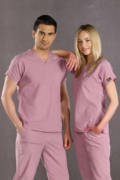 ÇİZGİ MEDİKAL Gül Kurusu Yeni Likralı Takım (özel Kumaş) Scrubs Hastane Personel Forması ürün görseli 1