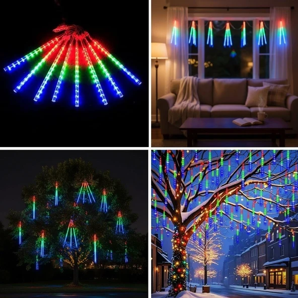 10'lu 45 CM Uzunluğunda Plastik Meteor 2m Kablo LED USB RGB Ağaç Işığı – Renk Değiştiren Asmalı Dekoratif Bahçe ve Dış Mekan Aydınlatması ürün görseli 1