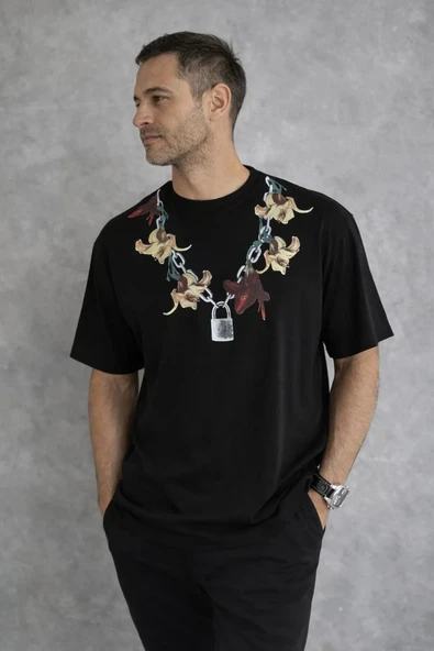 Erkek Baskılı T-shirt Kısa Kol Bisiklet Yaka Regular Fit Rahat Kalıp Günlük Tişört - Siyah ürün görseli 1