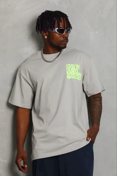 Erkek Baskılı T-shirt Kısa Kol Bisiklet Yaka Regular Fit Rahat Kalıp Günlük Tişört - Gri ürün görseli 1