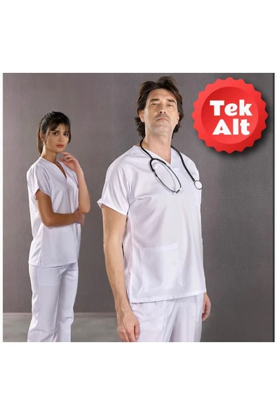 ÇİZGİ Alpaka Beyaz Sağlıkçı Pantolon (Beyaz Hemşire) ürün görseli 1