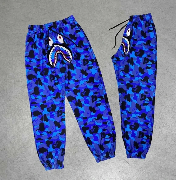 Unisex Pubg Bape X Shark Eşofman Altı - Mavi ürün görseli 1