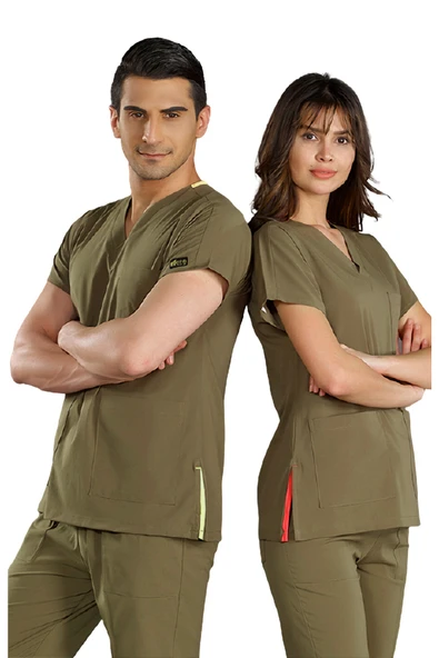 ÇİZGİ MEDİKAL Haki Yeşili Likralı Dr Greys Modeli Cerrahi Takım ürün görseli 1