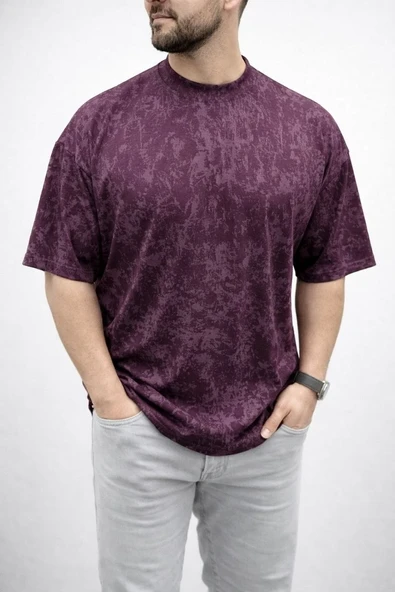 Erkek Premium Tişört Osy Yumuşak Dokulu Yıkamalı Oversize T-shirt - Bordo ürün görseli 1