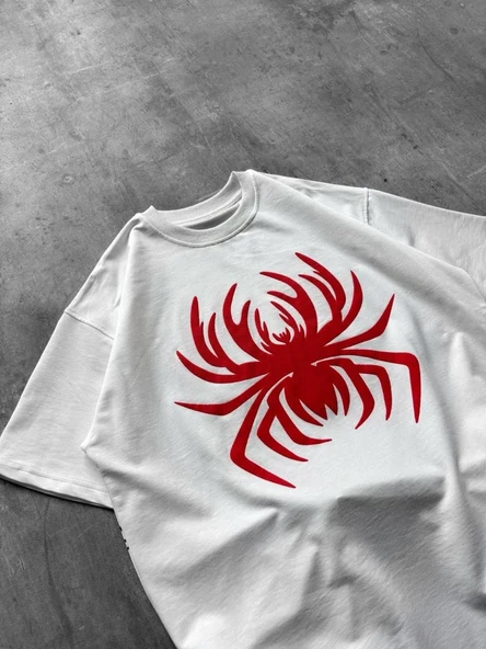 Erkek Örümcek Baskılı Tişört Kısa Kollu Bisiklet Yaka T-shirt - Beyaz ürün görseli 1