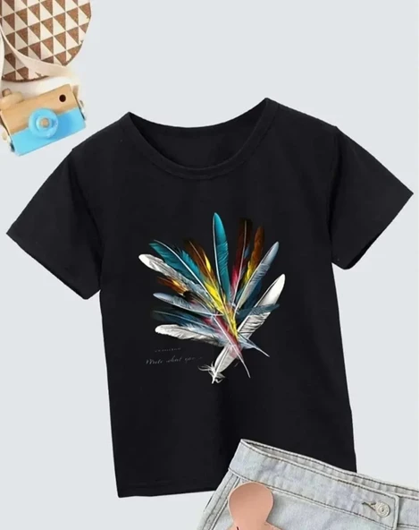 Kız Çocuk Baskılı T-shirt- Siyah ürün görseli 1