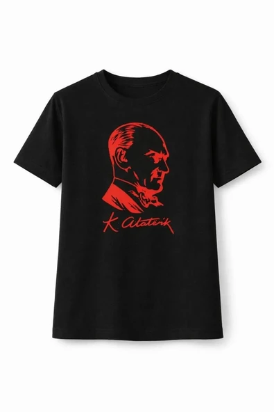Kız Çocuk Atatürk Baskılı Tişört Kısa Kollu Bisiklet Yaka T-shirt - Siyah ürün görseli 1