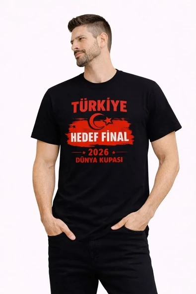 Erkek Türkiye Baskılı Tişört Ay Yıldız 2026 Dünya Kupası Taraftar Forma T-shirt - Siyah ürün görseli 1