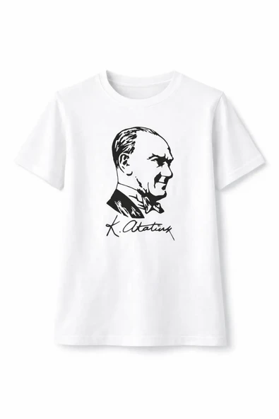 Erkek Çocuk Atatürk Baskılı Tişört Kısa Kollu Bisiklet Yaka T-shirt - Beyaz ürün görseli 1
