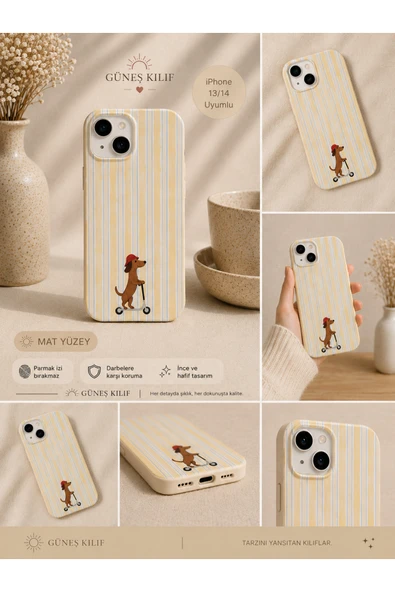 GÜNEŞ KILIF VE AKSESUAR İphone 13/14 Uyumlu Çizgili Köpek Desenli Yumuşak Silikon Kılıf ürün görseli 1
