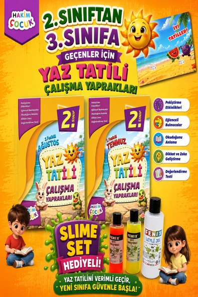 Hakim Çocuk 2.Sınıftan 3.Sınıfa Geçenler İçin Yaz Tatili Çalışma Yaprakları (Slime Set Hediyeli) ürün görseli 1