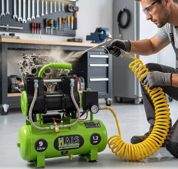 Hais 9 Litre Sessiz Yağsız Hava Kompresörü 1.2 HP Yeni Model ürün görseli 1