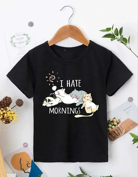 Kız Çocuk Bisiklet Yaka Baskılı T-shirt - Siyah ürün görseli 1