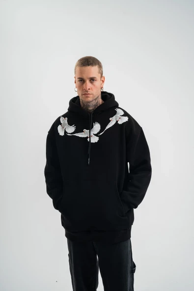 Unisex Uzun Kol Bisiklet Yaka Yıkamalı Sweatshirt - Siyah ürün görseli 1