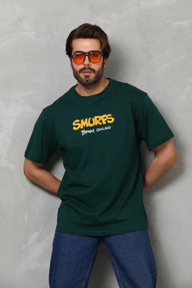 Unisex Basic Bisiklet Yaka Oversize T-shirt - Yeşil - Resim 6