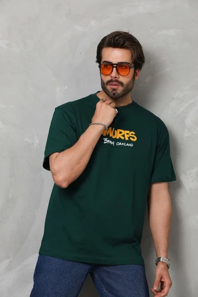 Unisex Basic Bisiklet Yaka Oversize T-shirt - Yeşil - Resim 3
