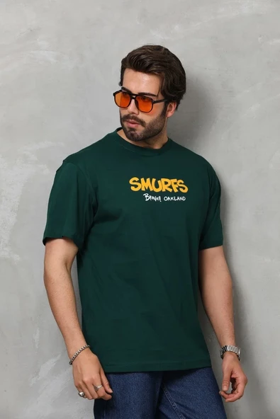Unisex Basic Bisiklet Yaka Oversize T-shirt - Yeşil - Resim 8