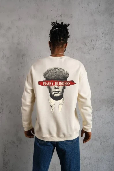 Unisex Bisiklet Yaka Baskılı Oversize Sweatshirt - Beyaz ürün görseli 1