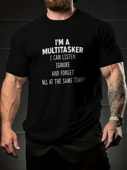 Erkekler İçin Tişörtler, Komik 'multitasker' Baskılı Tişört, Yaz İlkbahar Sonbahar İçin Günlük Kısa Kollu Oversize Tişört, Hediye Olarak Üstler - Siyah ürün görseli 1
