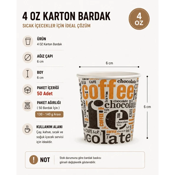 4 oz Karton Bardak 50 Adet - Kullan At Çay Ve Kahve Bardağı ürün görseli 1