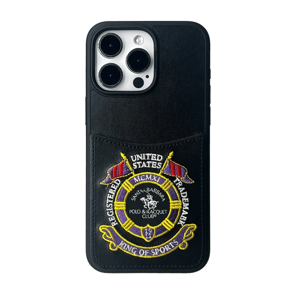 Santa Barbara Polo Racquet Club iPhone 15 Pro Max Kılıf Abner İçi Süet Nakış Desenli Kartvizitli Kapak ürün görseli 1