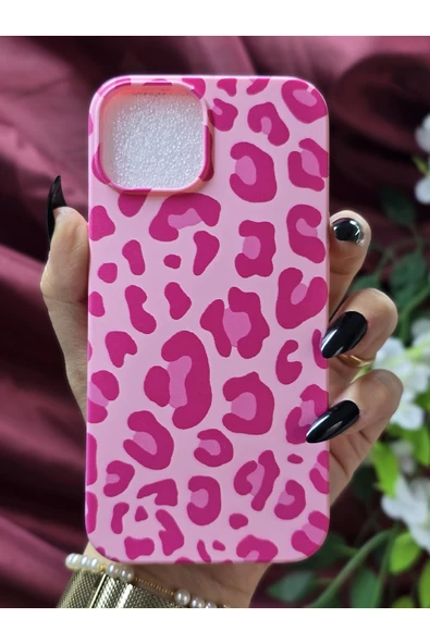 ARTEBA Global iPhone 14 Pembe Leopar Desenli Premium Lansman Telefon Kılıfı ürün görseli 1