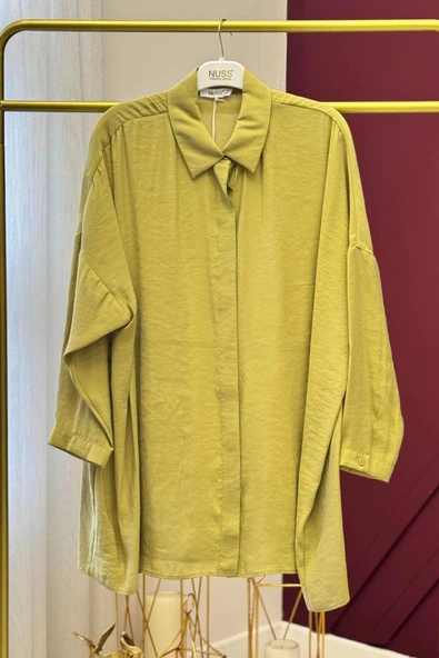 Nuss 3001 Oversize Basic Gömlek OLİVE - Resim 3